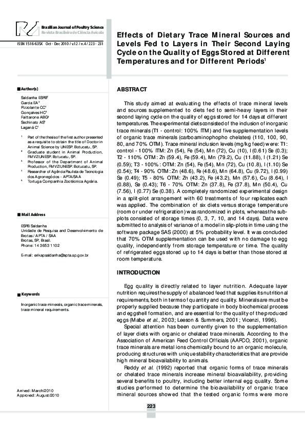 (PDF) Effects of dietary trace mineral sources and levels fed to layers ...