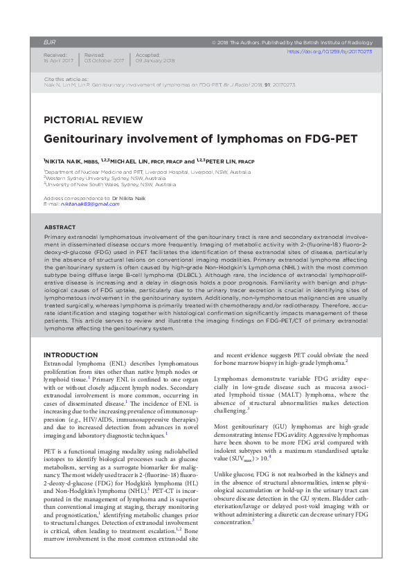 (PDF) Primary genitourinary lymphoma on FDG-PET