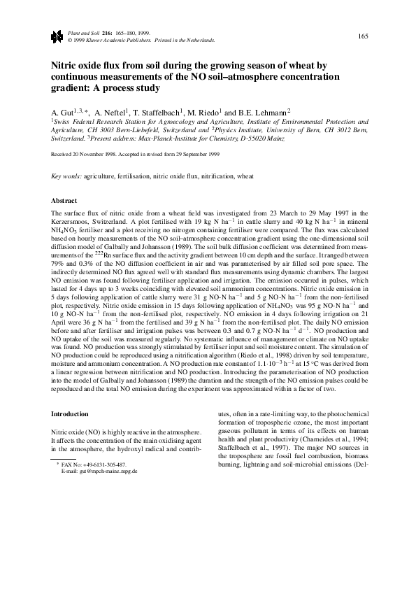 (PDF) Nitric oxide flux from soil during the growing season of wheat by ...