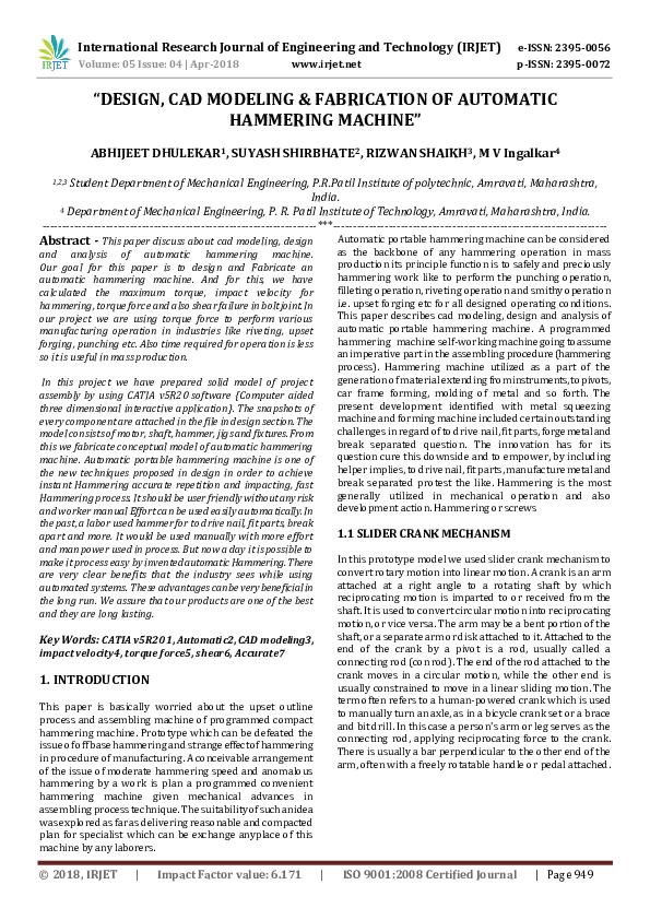 (PDF) “Design, Cad Modeling & Fabrication of Automatic Hammering