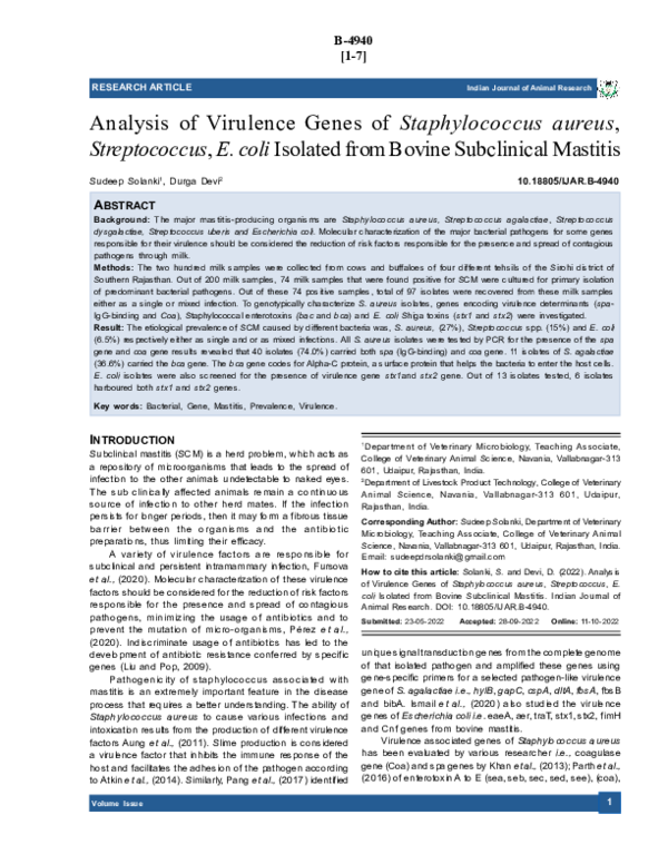 (PDF) Analysis of Virulence Genes of Staphylococcus aureus ...