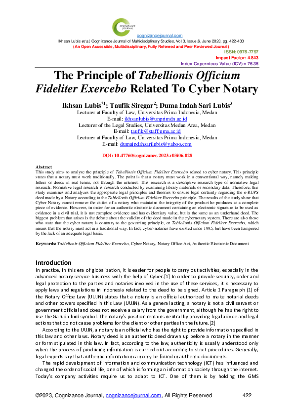 (PDF) The Principle of Tabellionis Officium Fideliter Exercebo Related ...