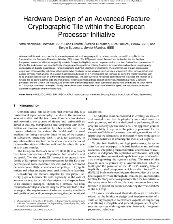 (PDF) Hardware Design of an Advanced-Feature Cryptographic Tile within ...