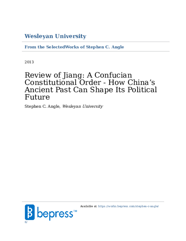 (PDF) A Confucian Constitutional Order: How China’s Ancient Past Can ...