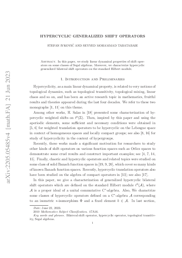 (PDF) Hypercyclic operators on Segal algebras and spaces of measures