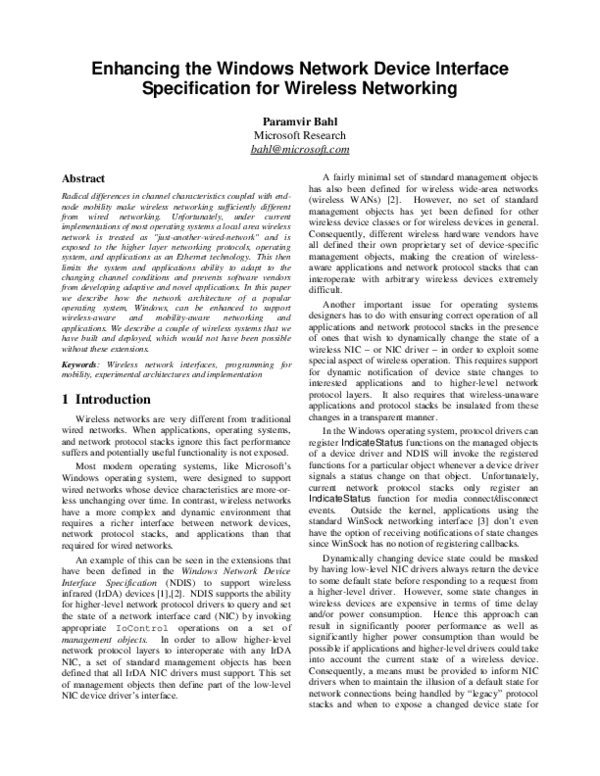 (PDF) Enhancing the Windows Network Device Interface Specification for ...