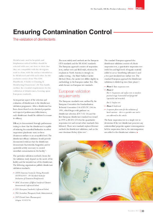 (PDF) Ensuring Contamination Control Validation of disinfectants Tim