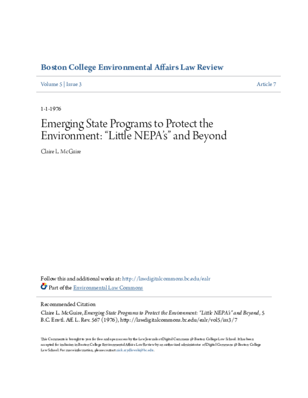 (PDF) Emerging State Programs to Protect the Environment: Little NEPA's ...