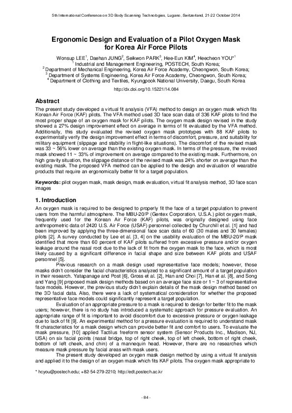 (PDF) Ergonomic Design and Evaluation of a Pilot Oxygen Mask for Korea ...