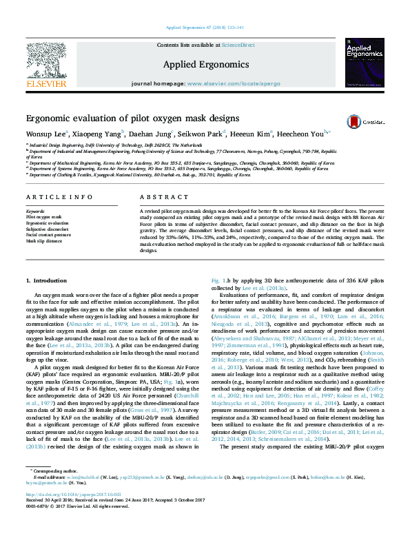 (PDF) Ergonomic evaluation of pilot oxygen mask designs