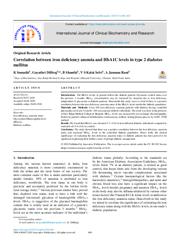 (PDF) Correlation between iron deficiency anemia and HbA1C levels in ...
