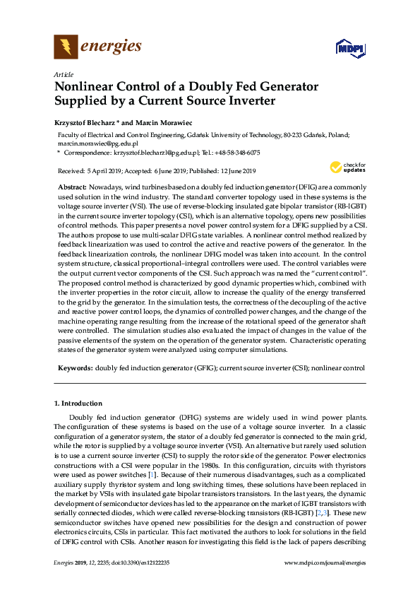 (PDF) Nonlinear Control of a Doubly Fed Generator Supplied by a Current ...