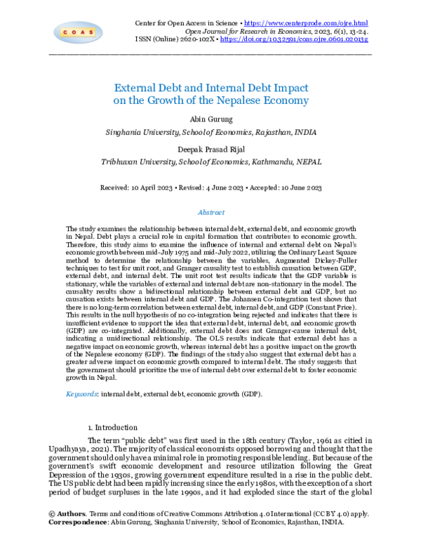 (PDF) External Debt and Internal Debt Impact on the Growth of the ...