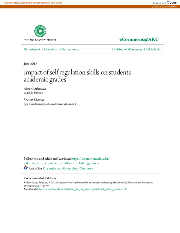(PDF) Impact of self regulation skills on students academic grades