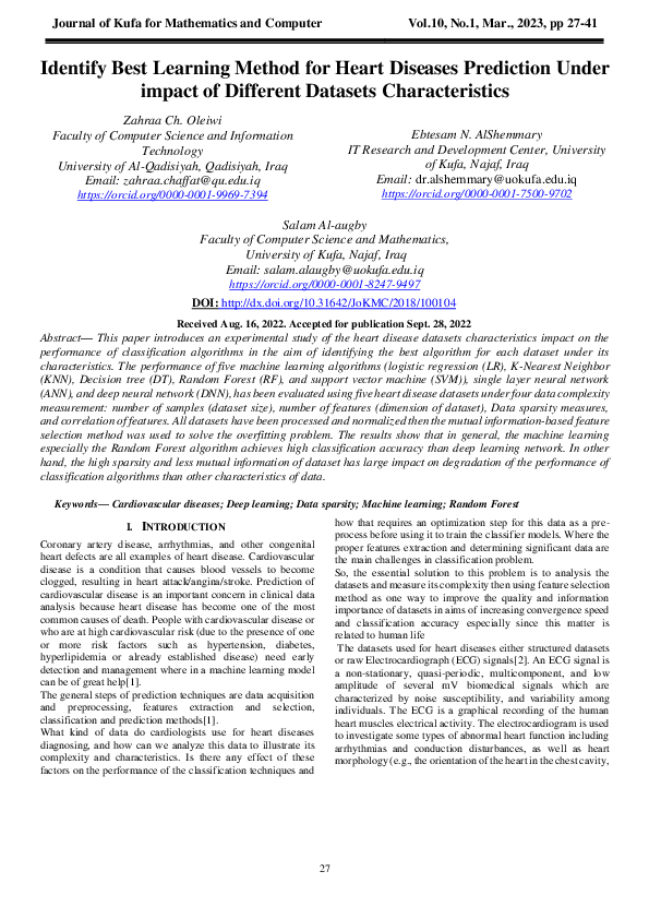 (PDF) Identify Best Learning Method for Heart Diseases Prediction Under ...