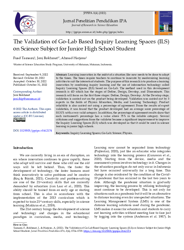 (PDF) Validation of Go-Lab Based Inquiry Learning Spaces (ILS) on ...