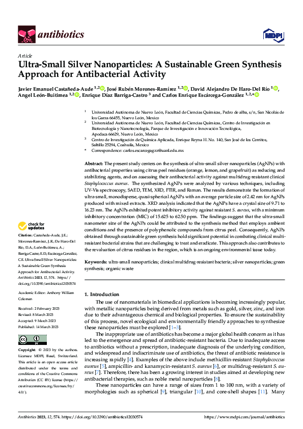 (PDF) Ultra-Small Silver Nanoparticles: A Sustainable Green Synthesis ...
