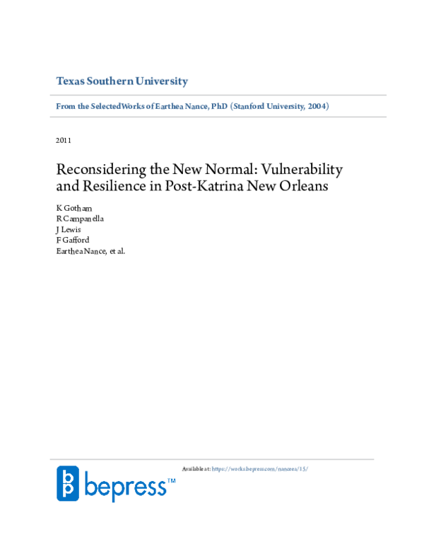 (PDF) Reconsidering the New Normal: Vulnerability and Resilience in ...