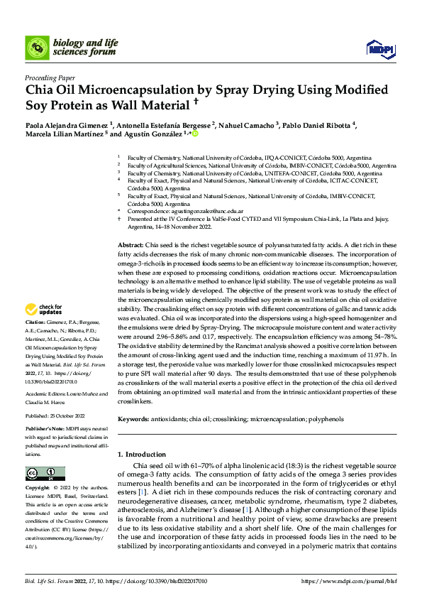 (PDF) Chia Oil Microencapsulation by Spray Drying Using Modified Soy ...