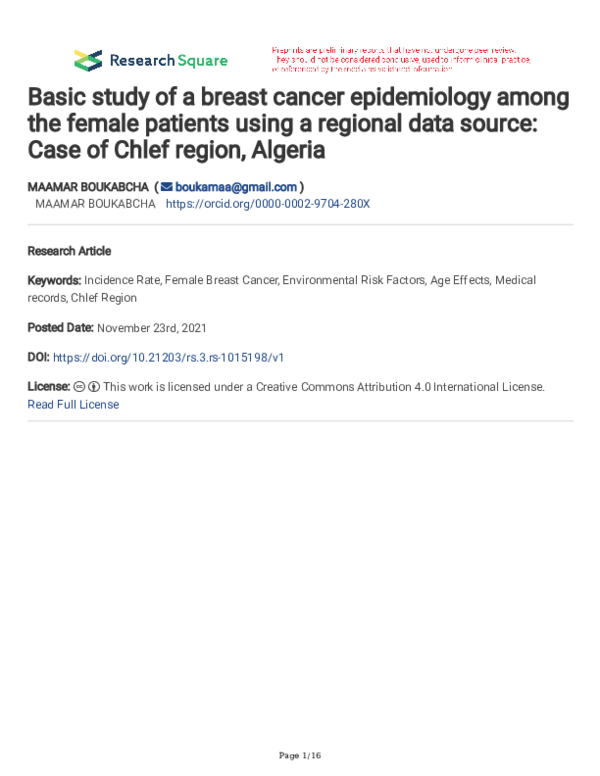 (PDF) Basic study of a breast cancer epidemiology among the female ...
