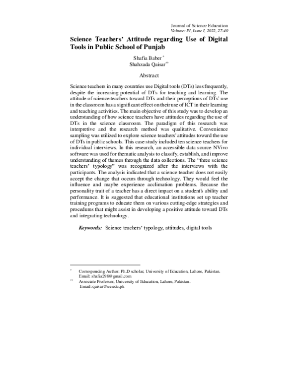 (PDF) Science Teachers' Attitude regarding Use of Digital Tools in ...