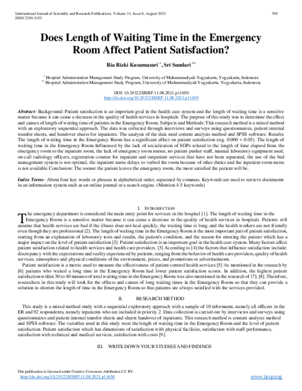 (PDF) Does Length of Waiting Time in the Emergency Room Affect Patient ...