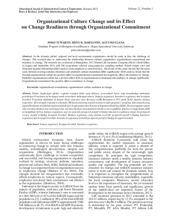 (PDF) Organizational Culture Change and its Effect on Change Readiness ...