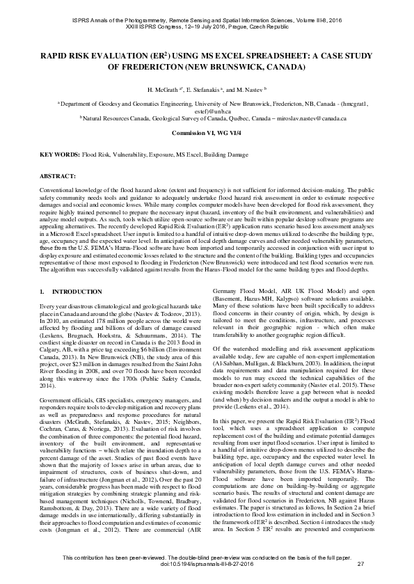 (PDF) RAPID RISK EVALUATION (ER 2 ) USING MS EXCEL SPREADSHEET: A CASE ...