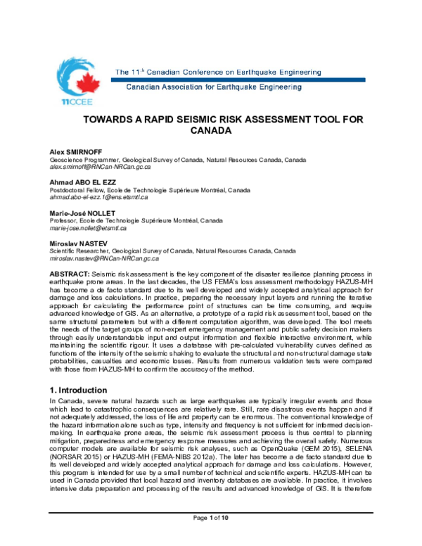 (PDF) Towards a rapid seismic risk assessment tool for Canada ...