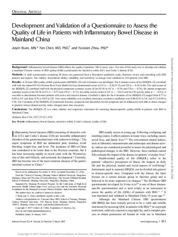 (PDF) Development and Validation of a Questionnaire to Assess the ...