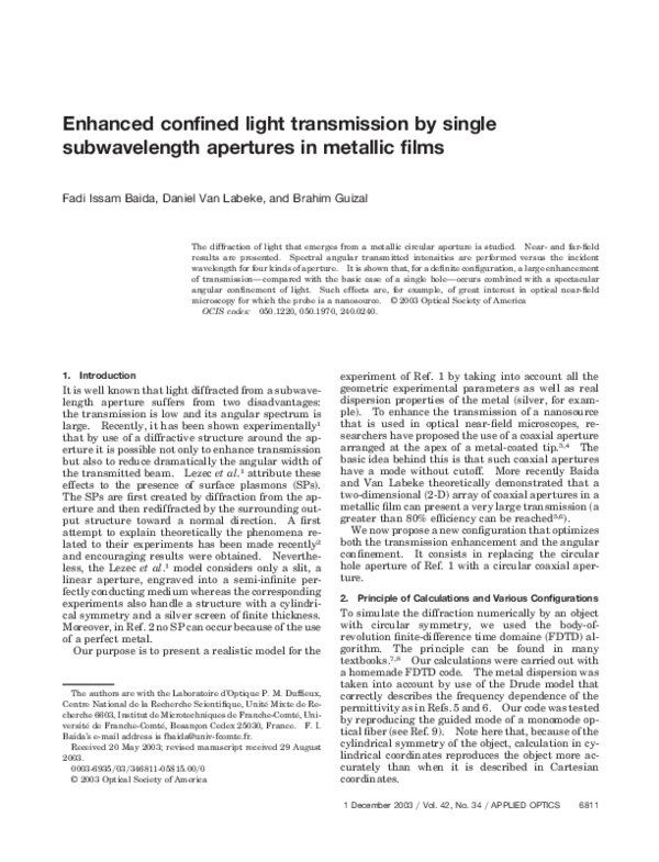 (PDF) Enhanced confined light transmission by single subwavelength ...