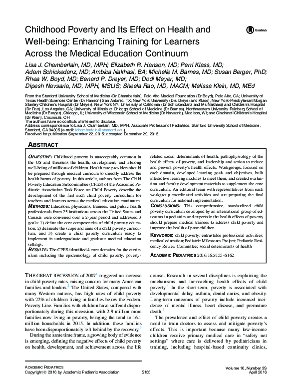 (PDF) Childhood Poverty and Its Effect on Health and Well-being ...