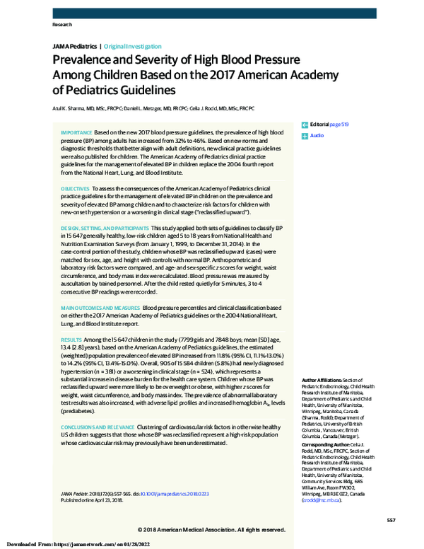 (PDF) Prevalence and Severity of High Blood Pressure Among Children ...