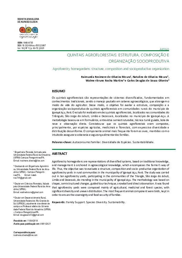 (PDF) Quintais Agroflorestais Estrutura, Composição e Organização