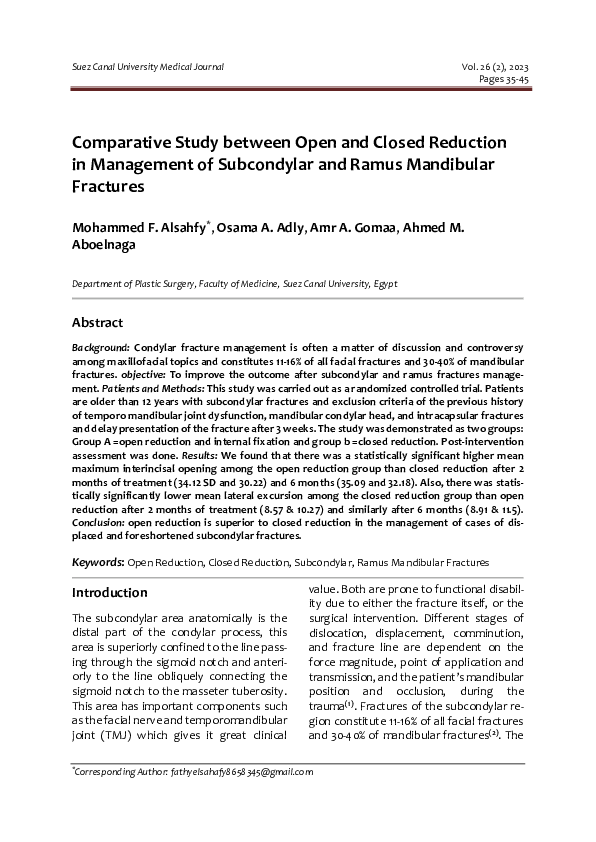 (PDF) Comparative Study between Open and Closed Reduction in Management ...