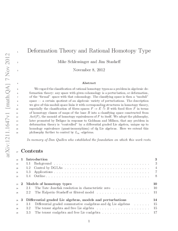 (PDF) Deformation theory and rational homotopy type