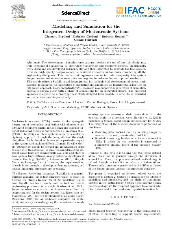 (PDF) Modelling and Simulation for the Integrated Design of Mechatronic ...