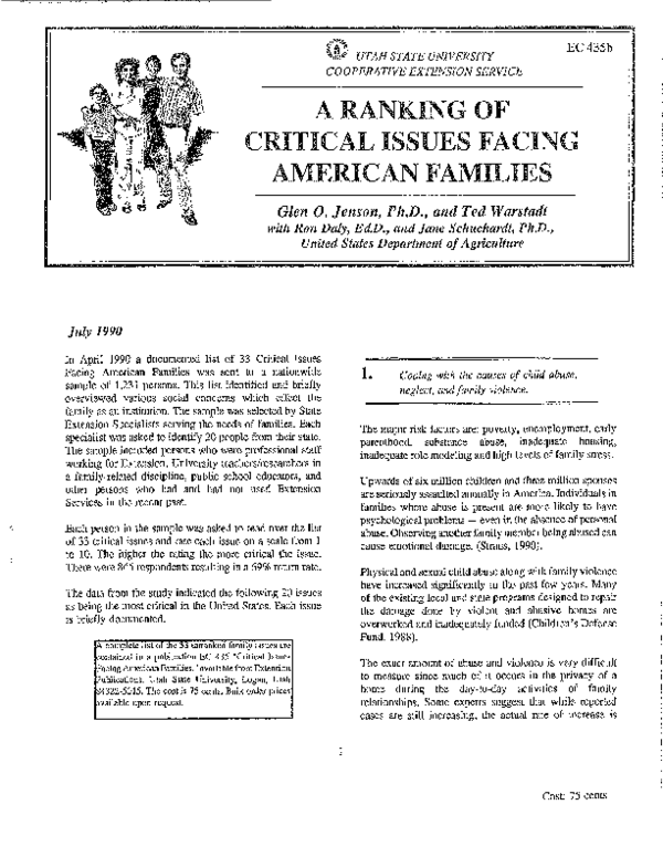 (PDF) A Ranking of Critical Issues Facing American Families