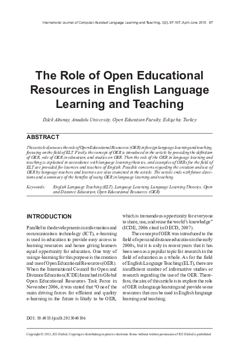 (PDF) The Role of Open Educational Resources in English Language ...