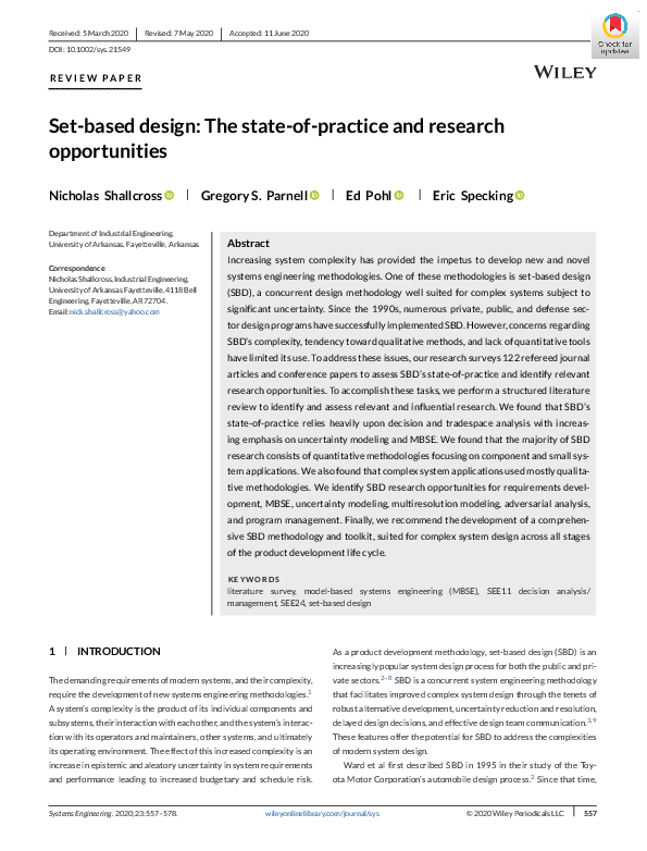 (PDF) Set-based design: The state-of-practice and research opportunities