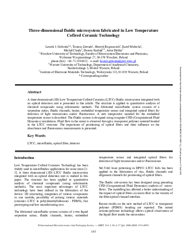 (PDF) Three-dimensional fluidic microsystem fabricated in Low ...