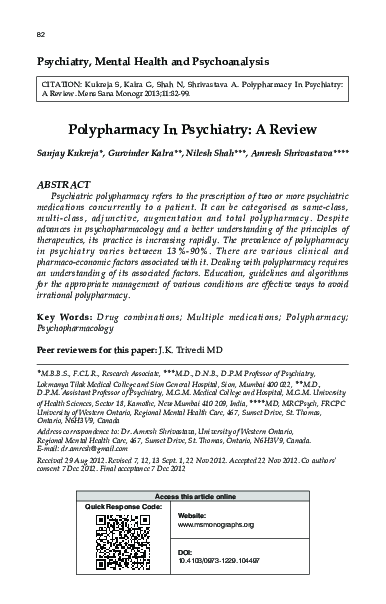 (PDF) Polypharmacy in psychiatry: A review