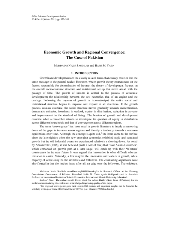 (PDF) Economic Growth and Regional Convergence: The Case of Pakistan
