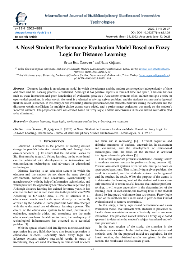 (PDF) A Novel Student Performance Evaluation Model Based on Fuzzy Logic ...