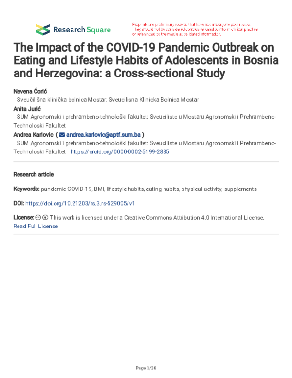 (PDF) The Impact of the COVID-19 Pandemic Outbreak on Eating and ...