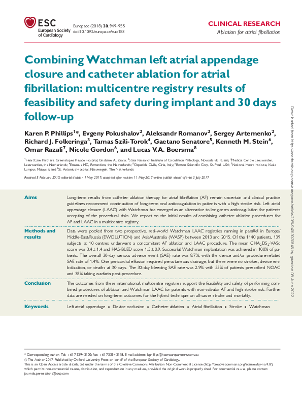 (PDF) Combining Watchman left atrial appendage closure and catheter ...