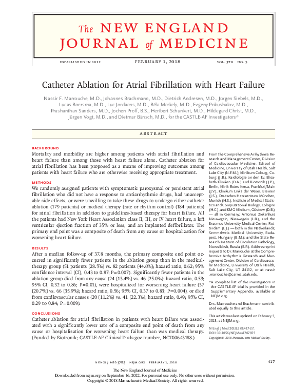 (PDF) Catheter Ablation for Atrial Fibrillation with Heart Failure