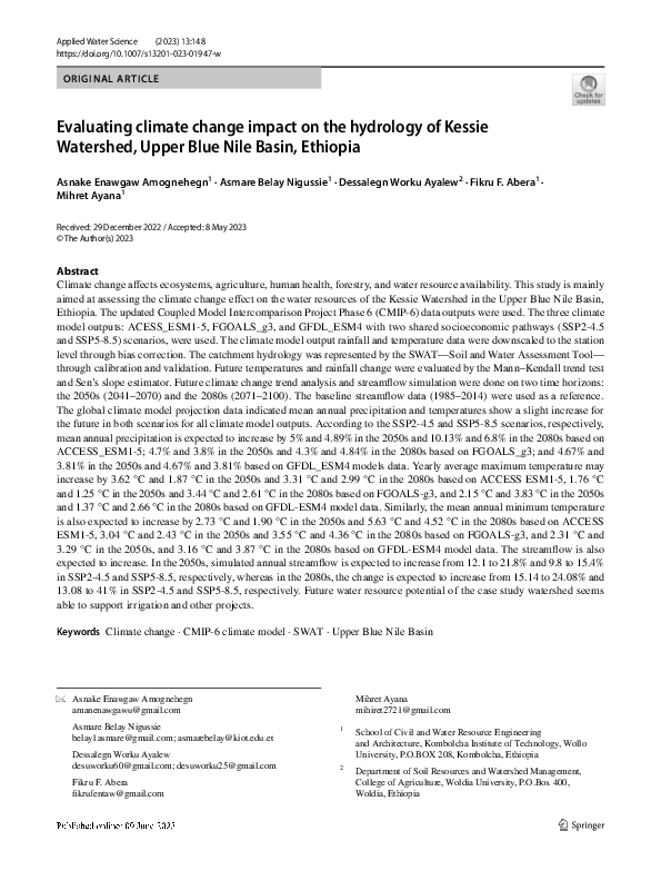 (PDF) Evaluating climate change impact on the hydrology of Kessie ...