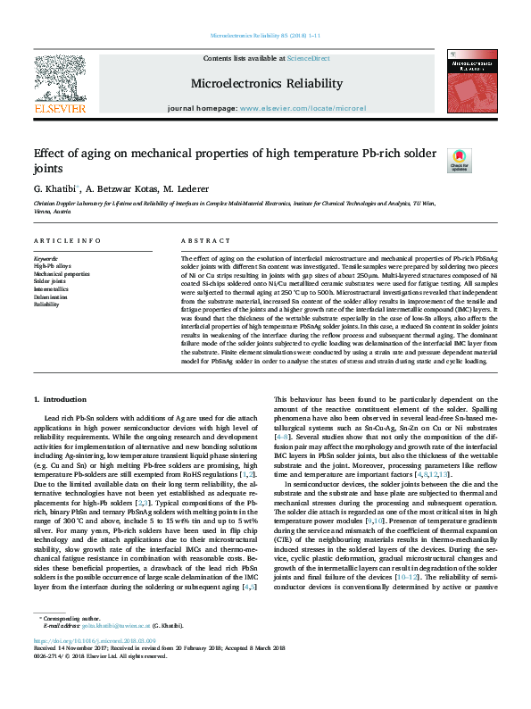 (PDF) Effect of aging on mechanical properties of high temperature Pb ...