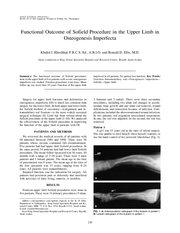 (PDF) Functional Outcome of Sofield Procedure in the Upper Limb in ...